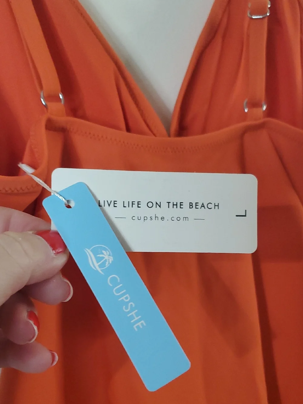NWT CupShe Sleek Orange Ruched One-Piece Swimsuit Size Lg Tummy Control V-Neck